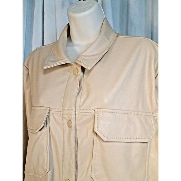 Stoosh Faux Leather Sand Tan Shacket Shirt Jacket M Fleece Lined - Picture 2 of 14